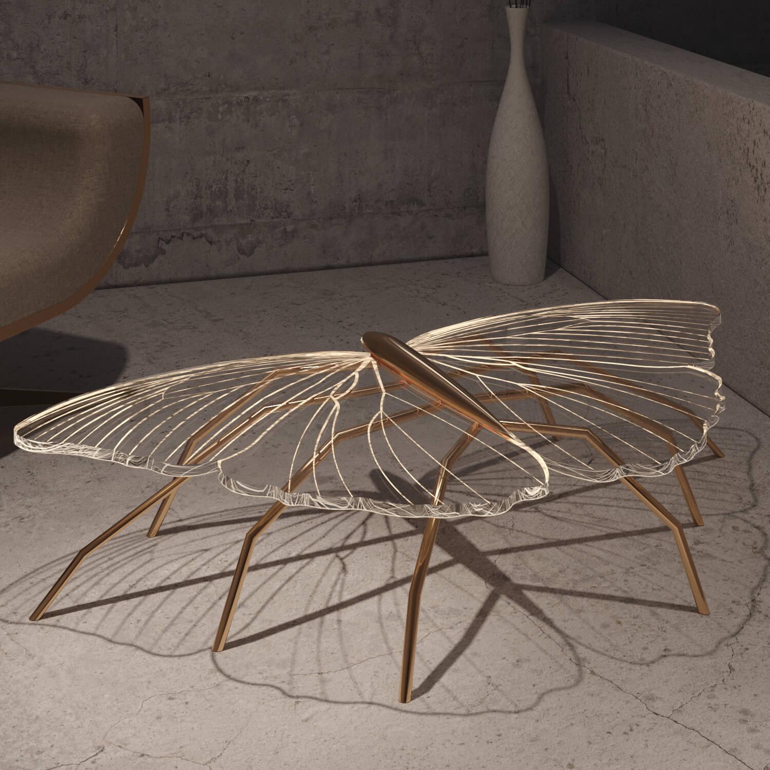 Portuguese Organic Modern Accent Center Coffee Table in Polished Brass and Acrylic For Sale