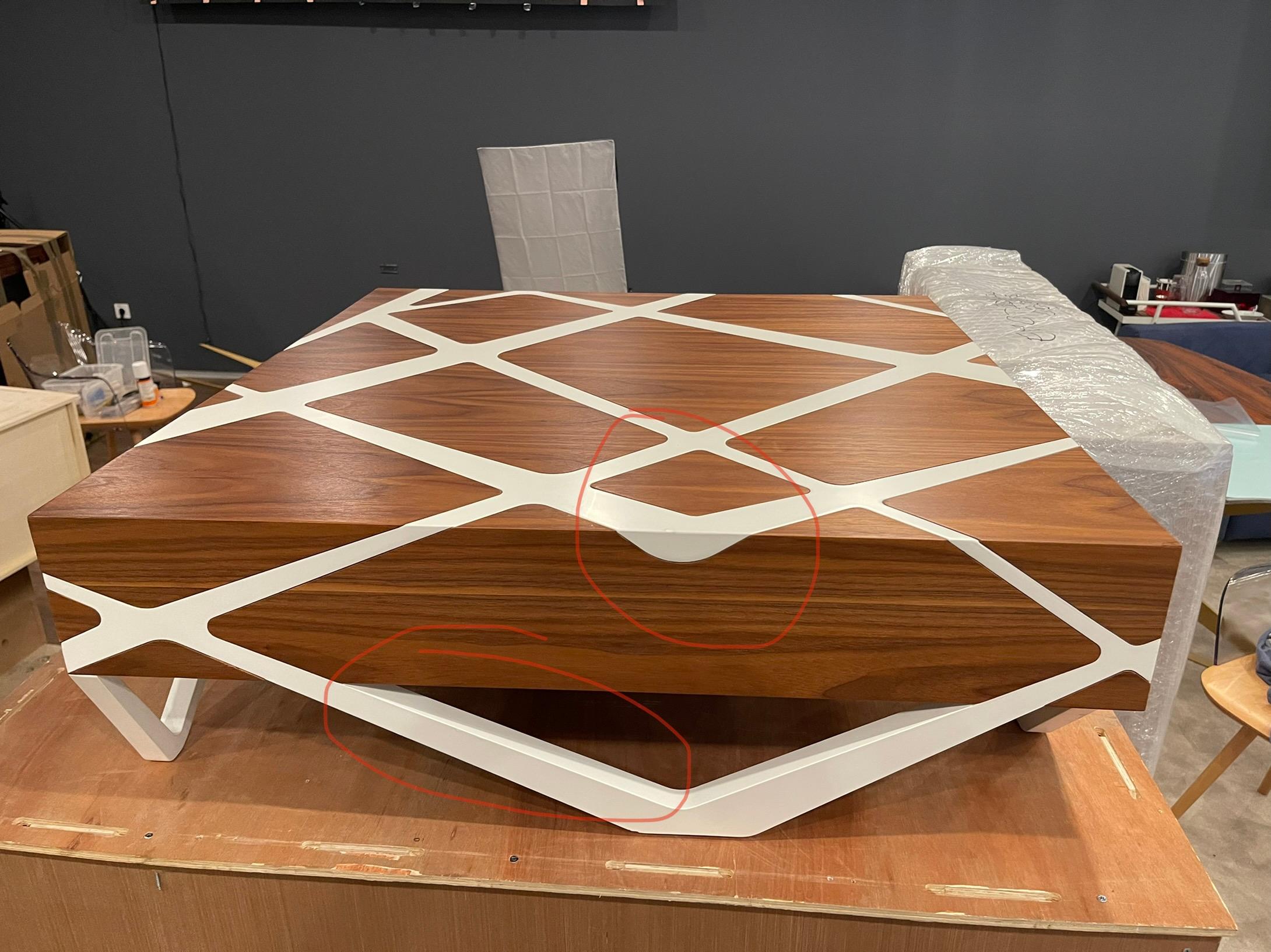 21st Century Modern Center Coffee Table in Walnut Wood and White Showroom Sample 3