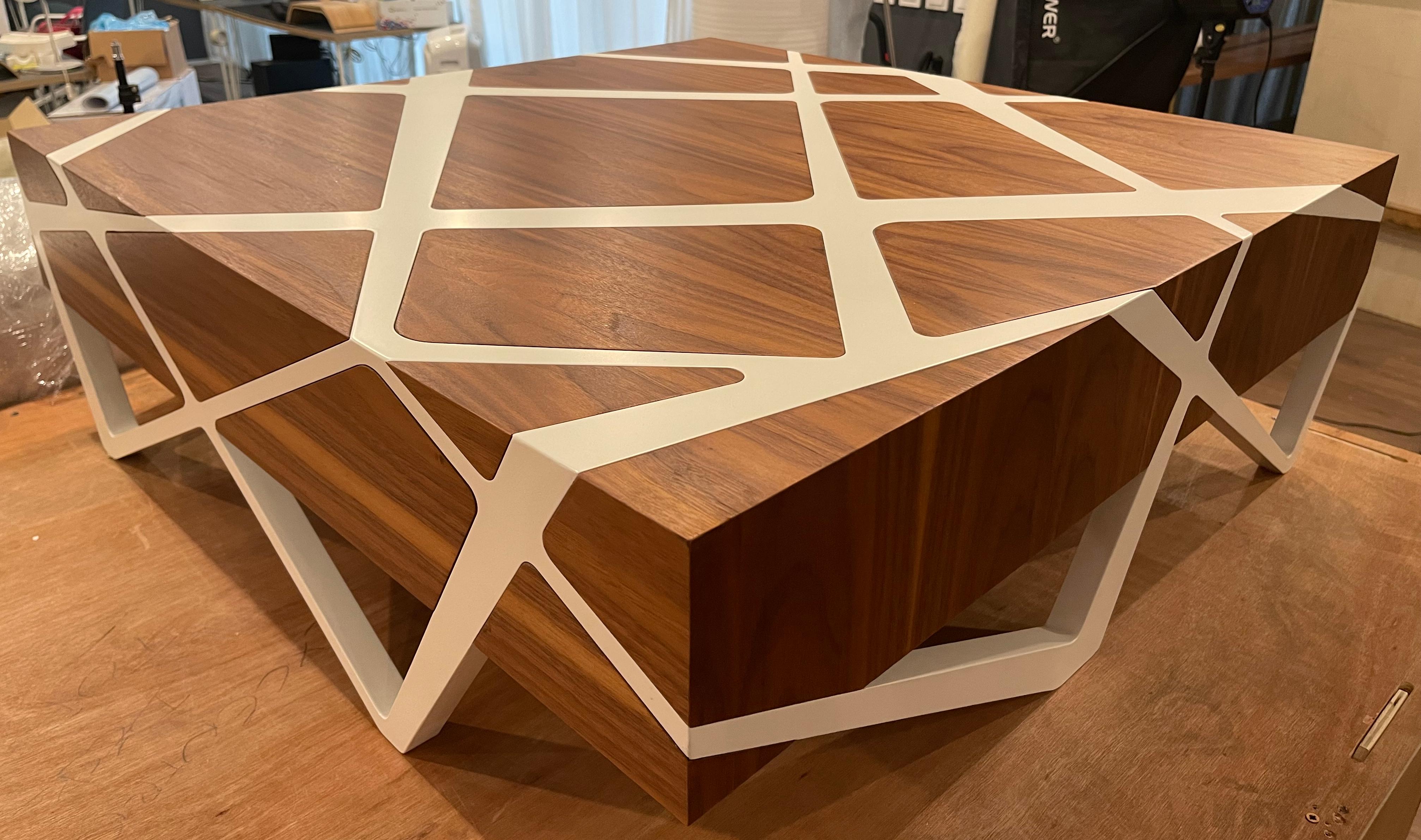 21st Century Modern Center Coffee Table in Walnut Wood and White Showroom Sample 7