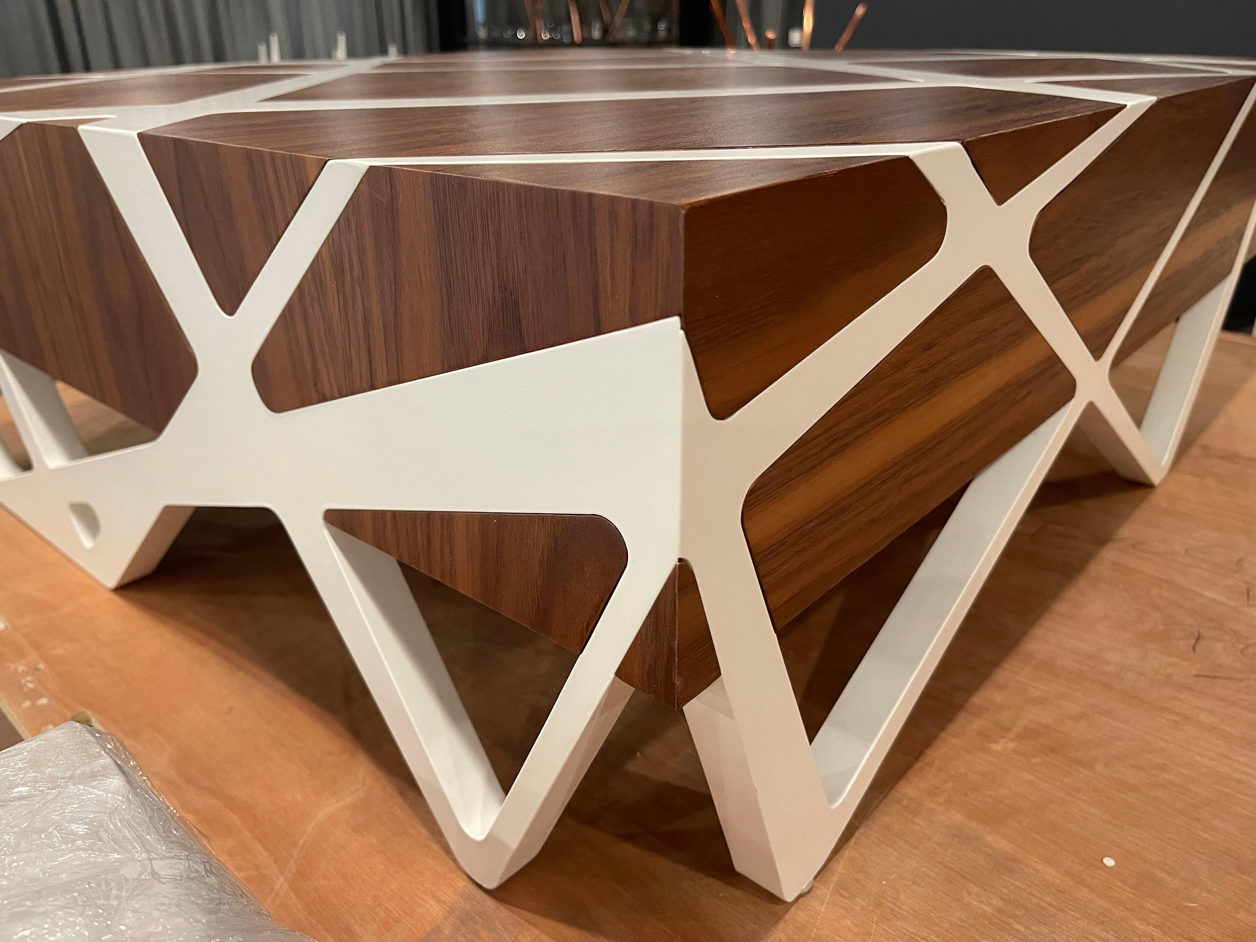 21st Century Modern Center Coffee Table in Walnut Wood and White Showroom Sample 11