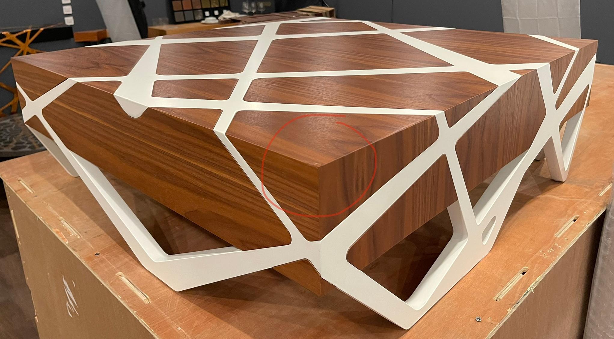 21st Century Modern Center Coffee Table in Walnut Wood and White Showroom Sample 1