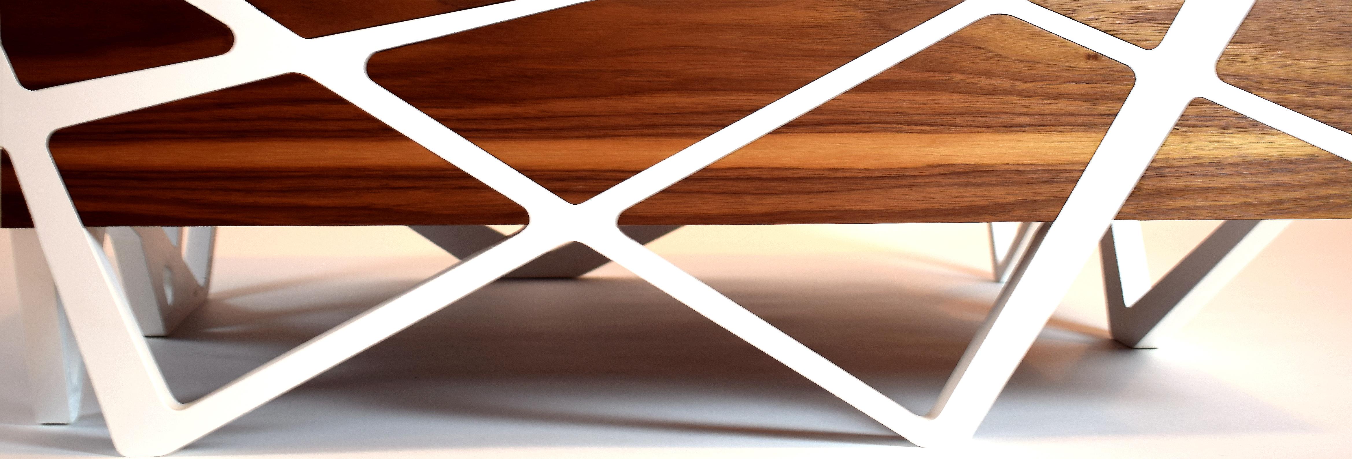 Portuguese 21st Century Modern Center Coffee Table in Walnut Wood and White Showroom Sample