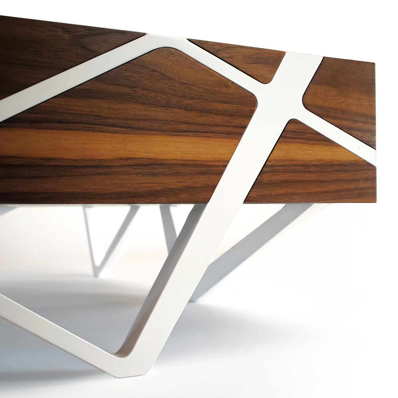 Hand-Crafted 21st Century Modern Center Coffee Table in Walnut Wood and White Showroom Sample