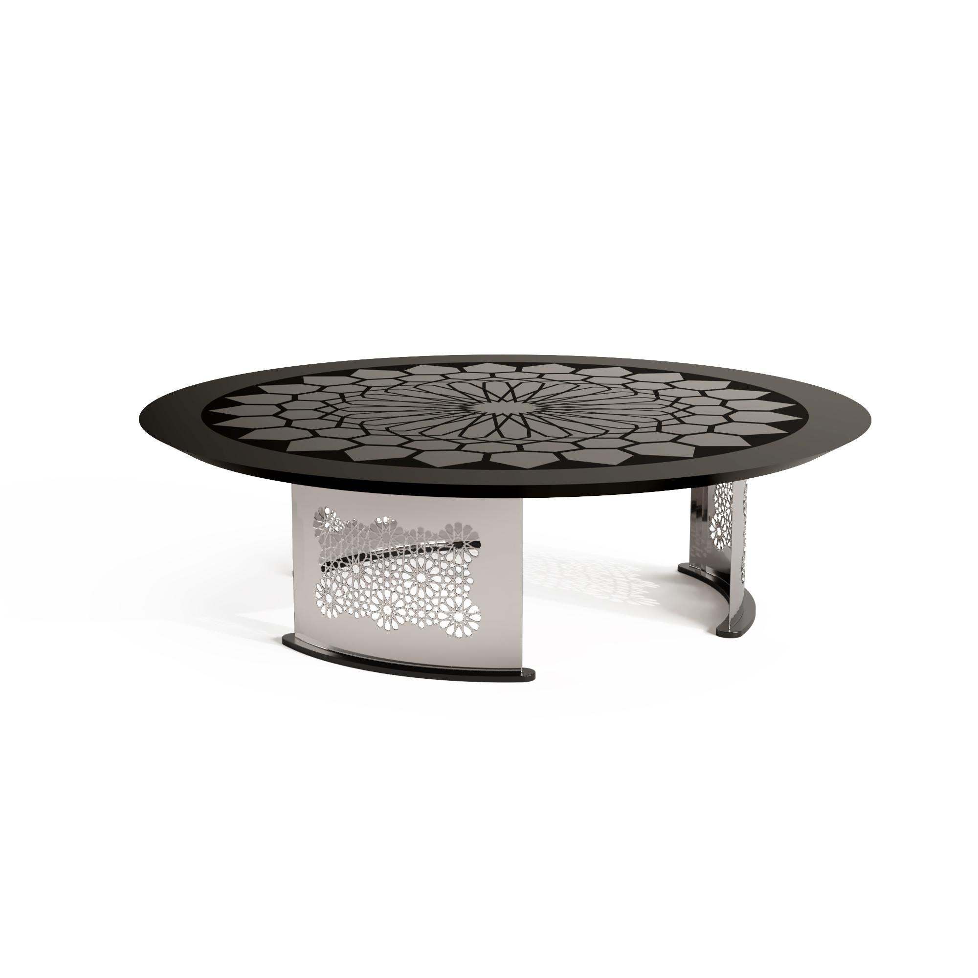 21st Century Modern Center Coffee Table Polished Stainless Steel & Black Glass