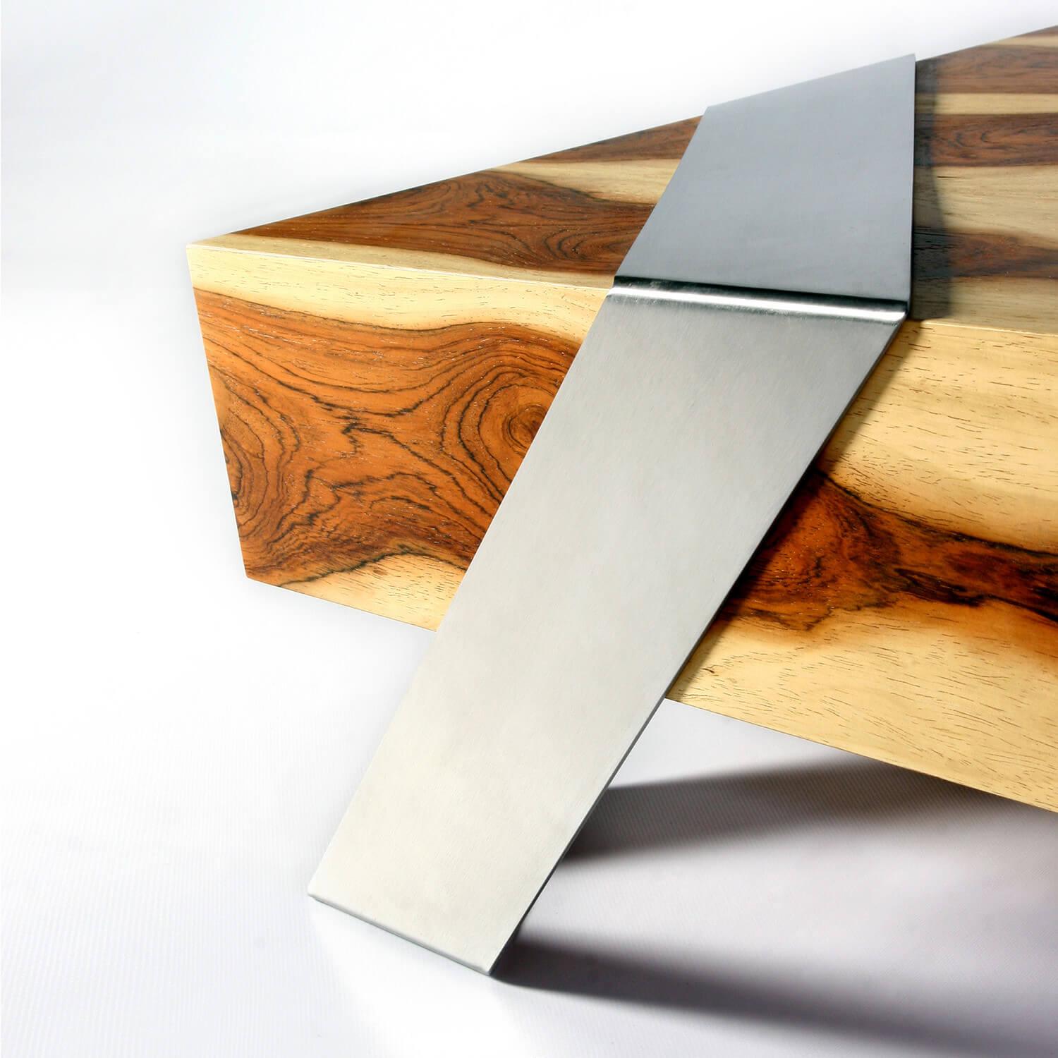 Table basse carrée minimaliste et moderne en bois de teinture inoxydable brossée en vente 10