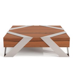 Table basse carrée minimaliste et moderne en bois de teinture inoxydable brossée