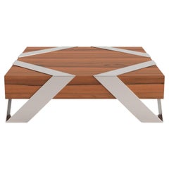 21st Century Modern Center Coffee Table Tineo Wood and Brushed Stainless Steel