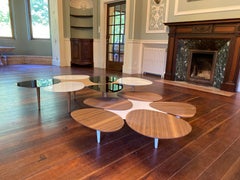 Organic Modern Center Coffee Table in Walnut Wood and White Lacquered Wood