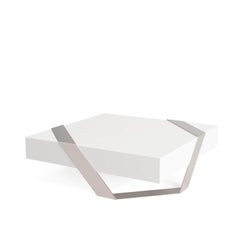 Tavolino quadrato moderno e minimalista Laccato bianco e acciaio inox spazzolato