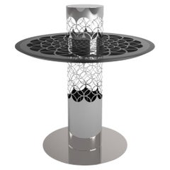 Modern Arabic-Inspired Center Tea Table Polished Stainless Steel and Black Glass