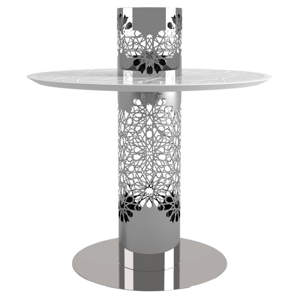 21st Century Modern Center Table Stainless Steel and White Glass Showroom Sample