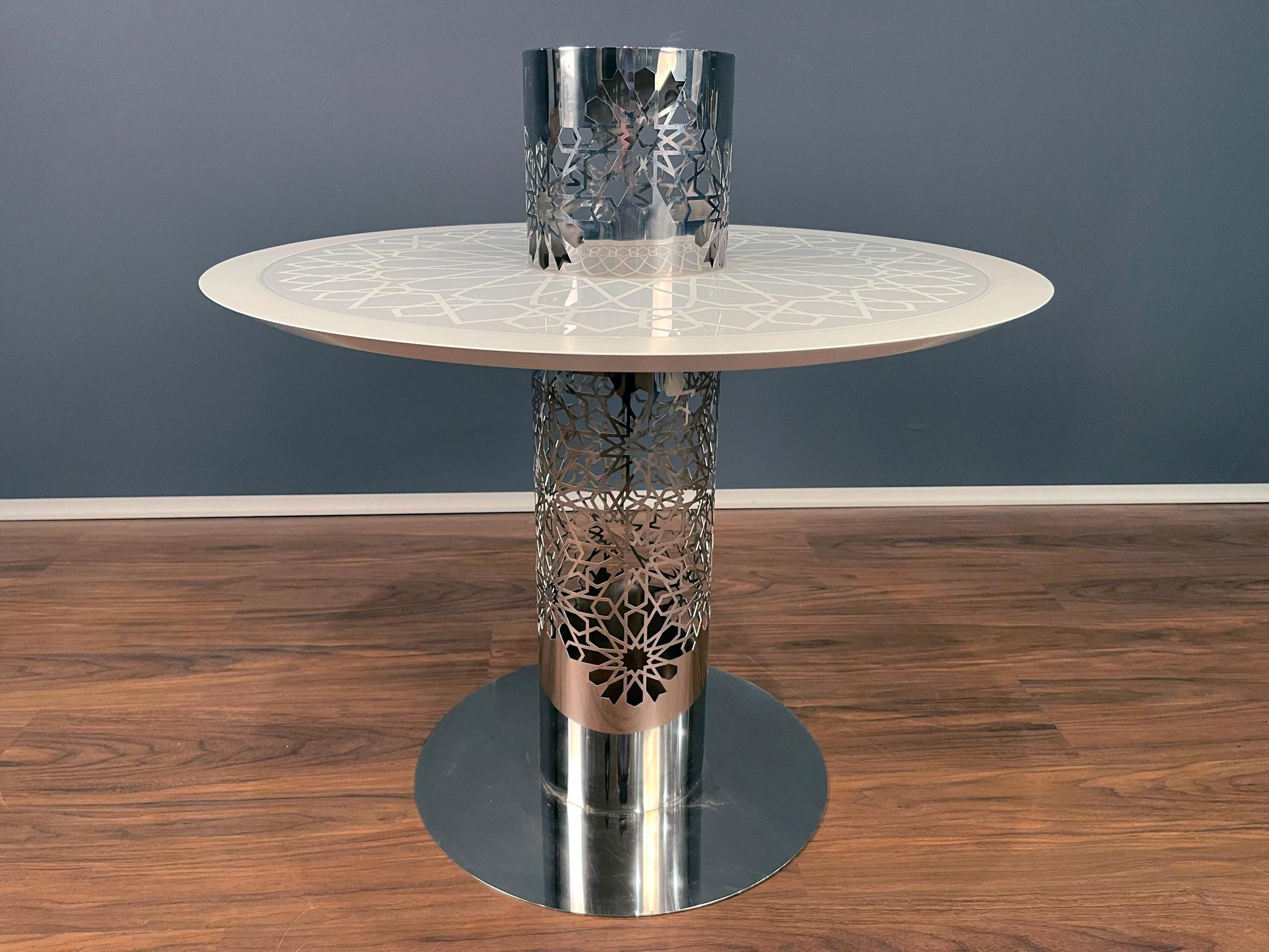 Frosted 21st Century Modern Center Table Stainless Steel and White Glass Showroom Sample