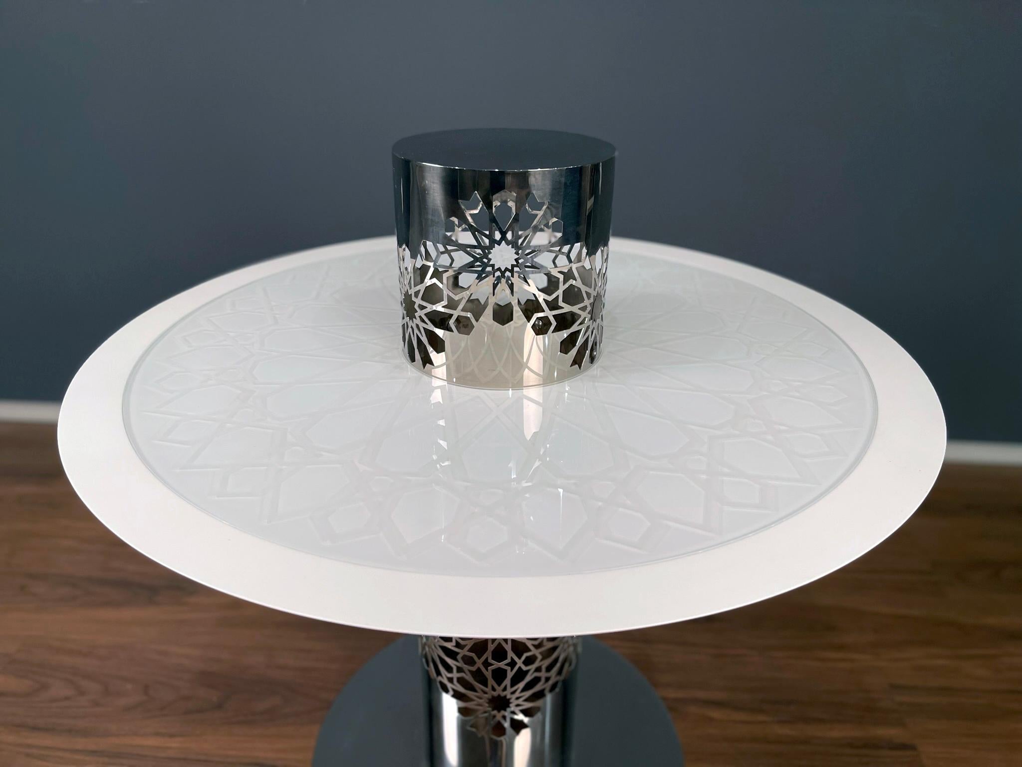 Contemporary 21st Century Modern Center Table Stainless Steel and White Glass Showroom Sample