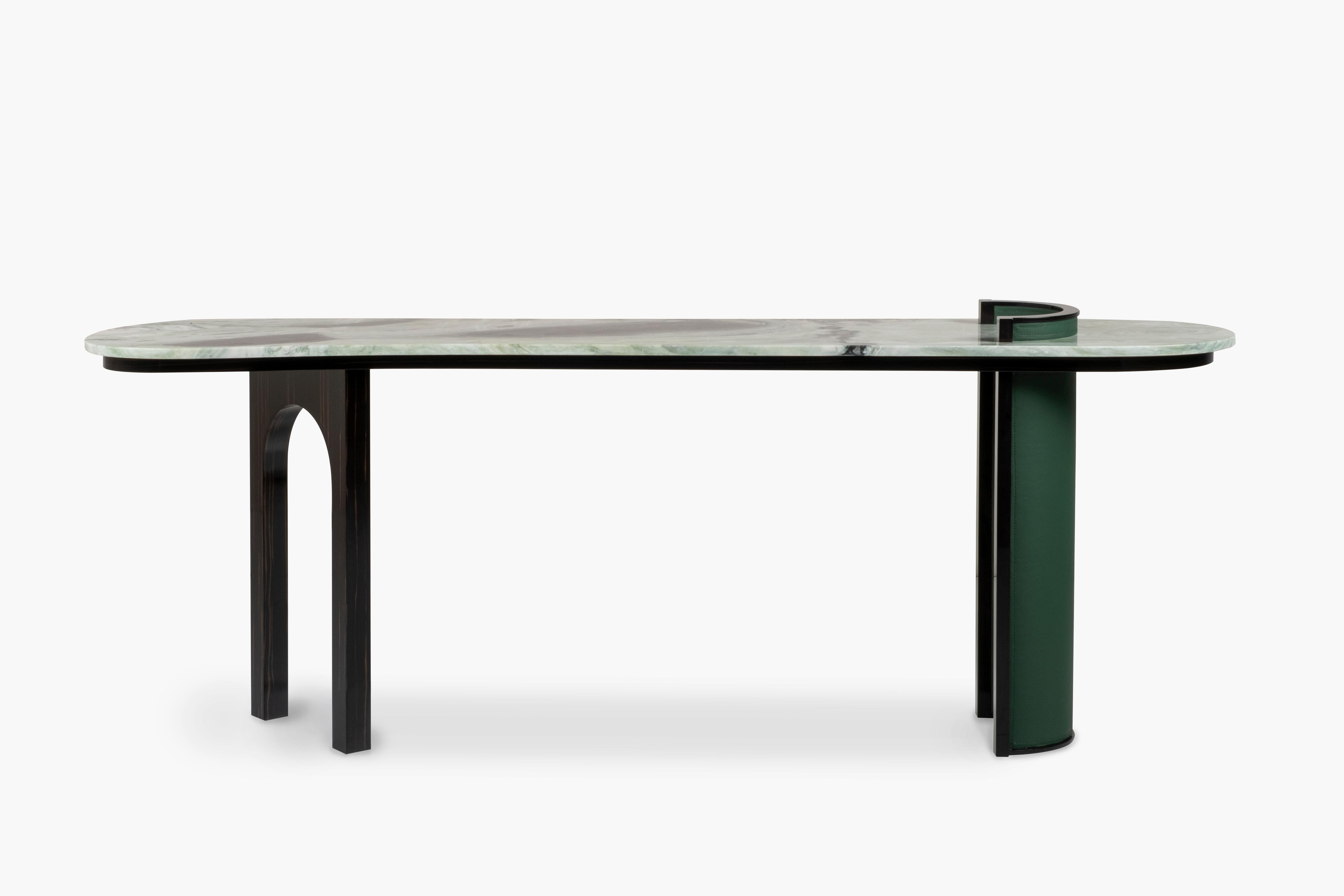 Poli Table console moderne Chiado, marbre, cuir, fabriquée à la main au Portugal par Greenapple en vente