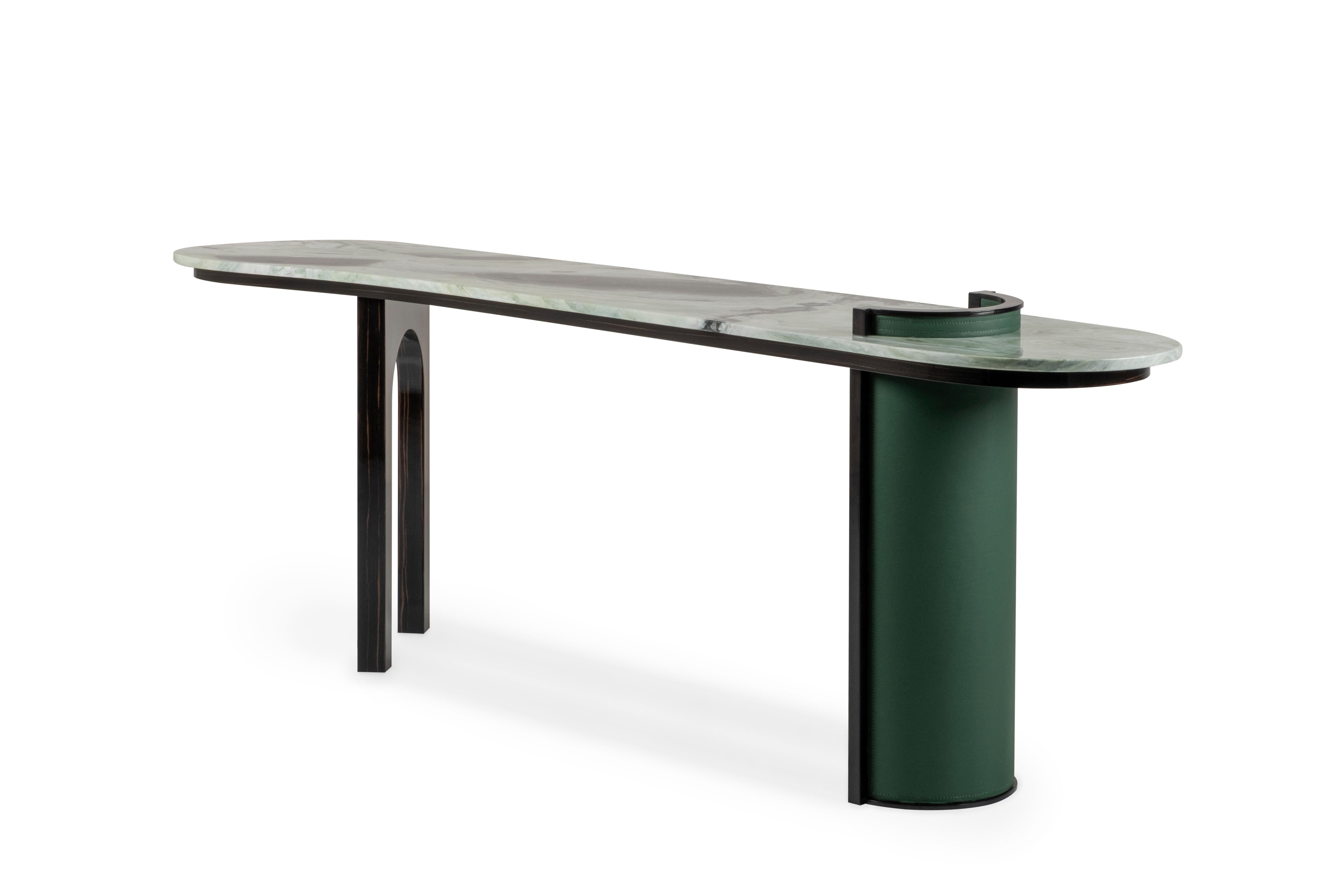 Contemporary Modern Chiado Console Table, Marble, Leather, Handmade in Portugal by Greenapple For Sale