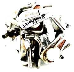 21st Century Modern Chrome Golf Ball and Club Sphere Sculpture by J. Diamond