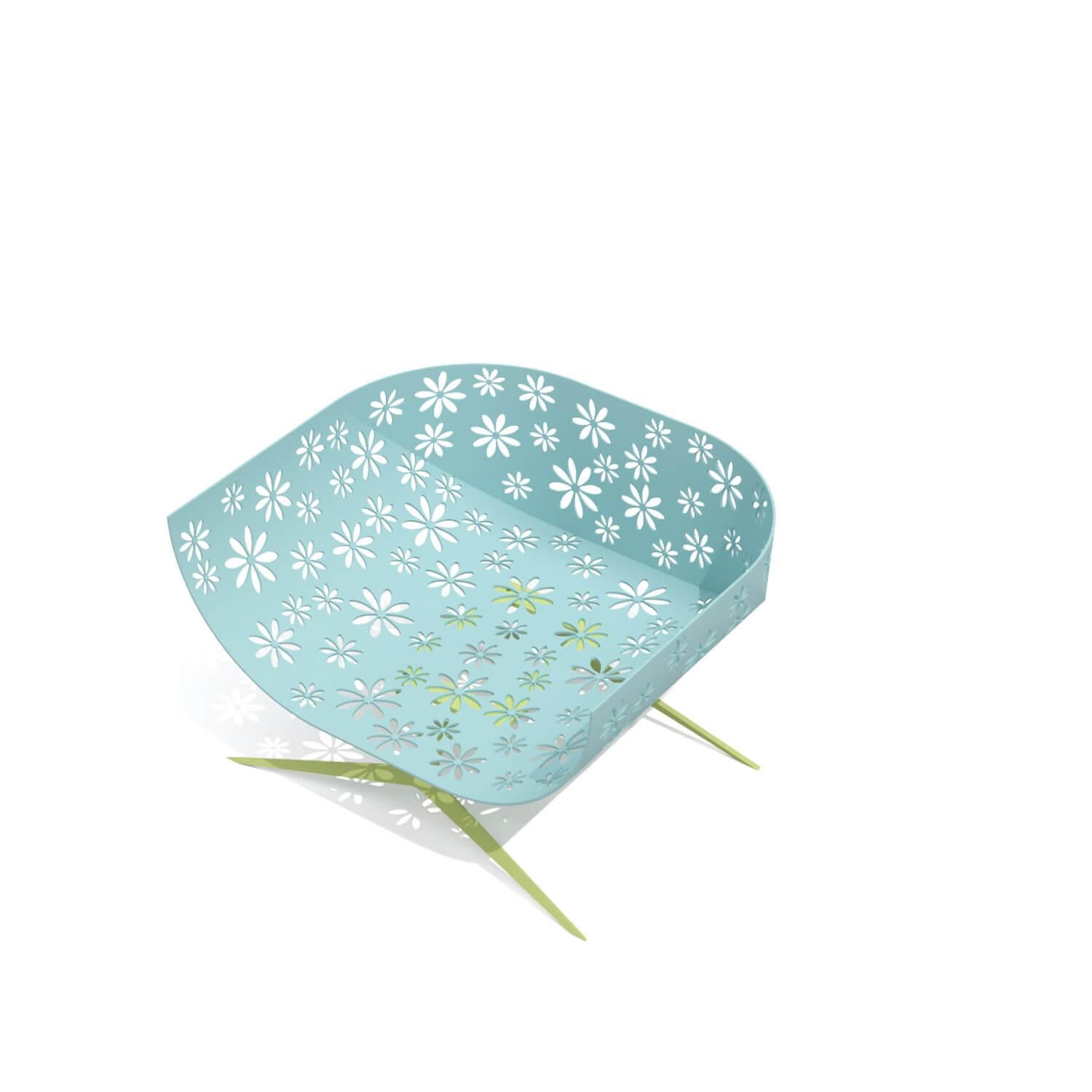 Modern Blue & Green Outdoor Lounge Armchair Curved Back with Cutted Flowers For Sale 2