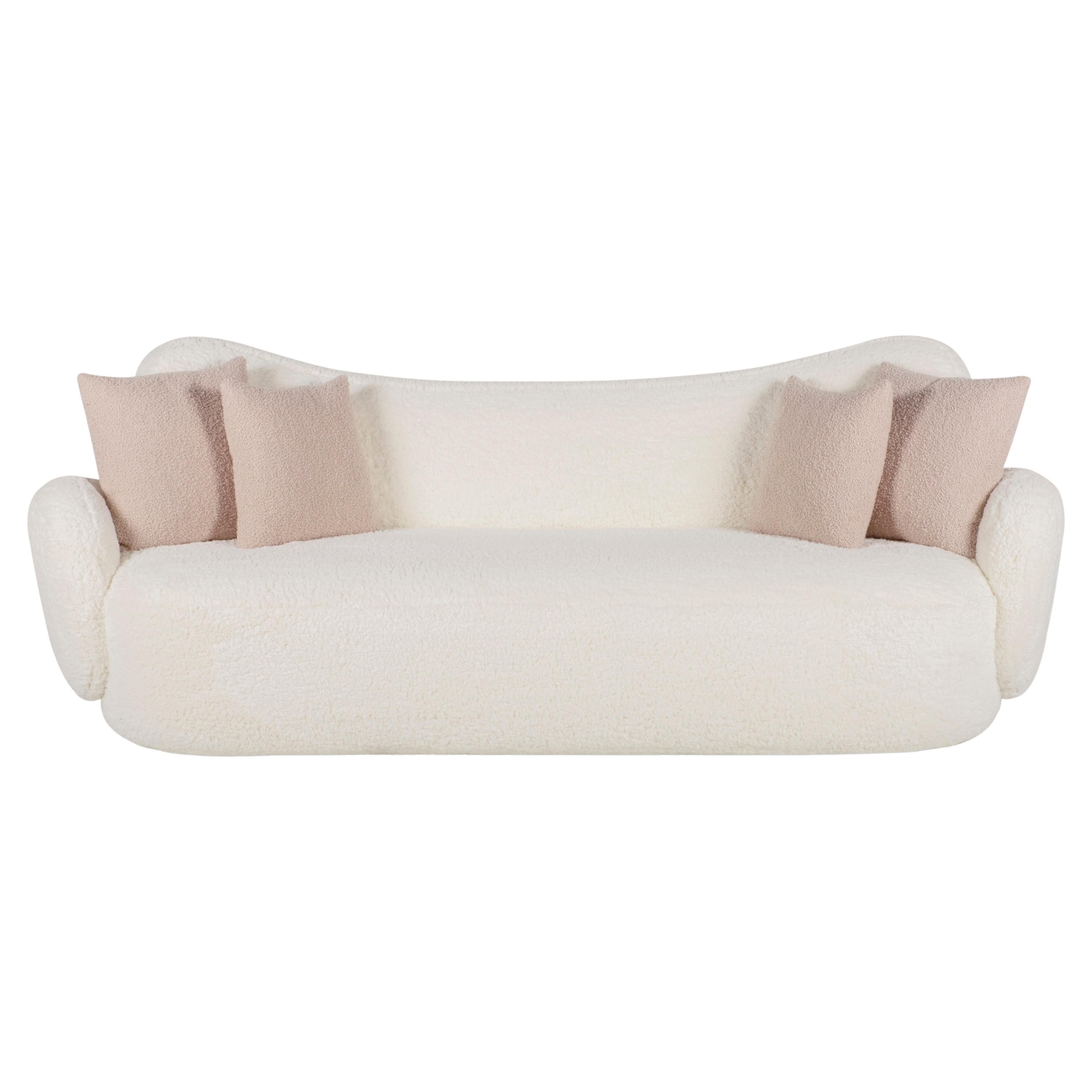 Modern Conchula Curved Sofa, Ivory Bouclé, Handmade in Portugal by Greenapple
