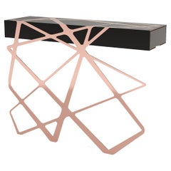 Accent Organic Console Table in Black Lacquered Wood and Industrial Chic Copper
