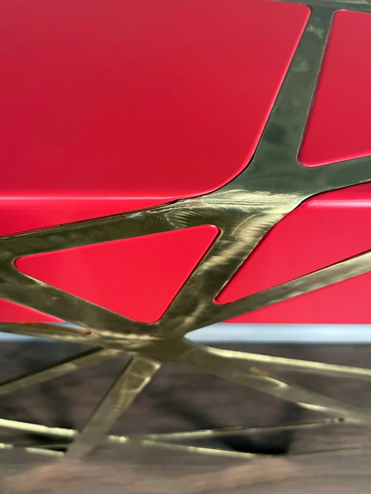 21st Century Modern Console Table in Red Lacquer and Brass Showroom Sample 10