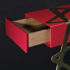 21st Century Modern Console Table in Red Lacquer and Brass Showroom Sample