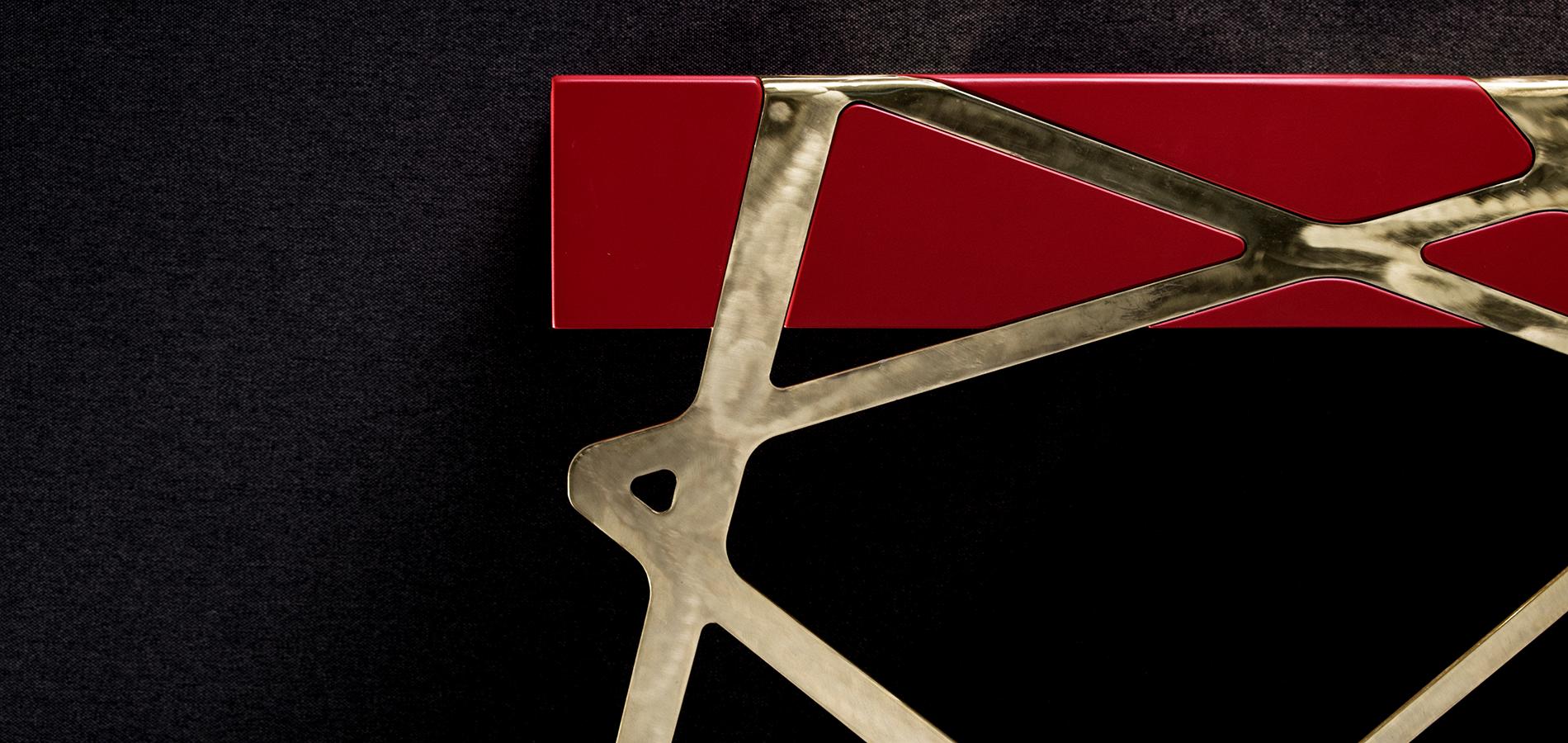 Portuguese 21st Century Modern Console Table in Red Lacquer and Brass Showroom Sample