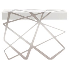 21st Century Modern Console Table in White Lacquer and Polished Stainless Steel