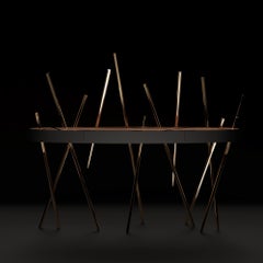 Modern Accent Console Table Ebony Macassar Wood Black Lacquer Brushed Brass