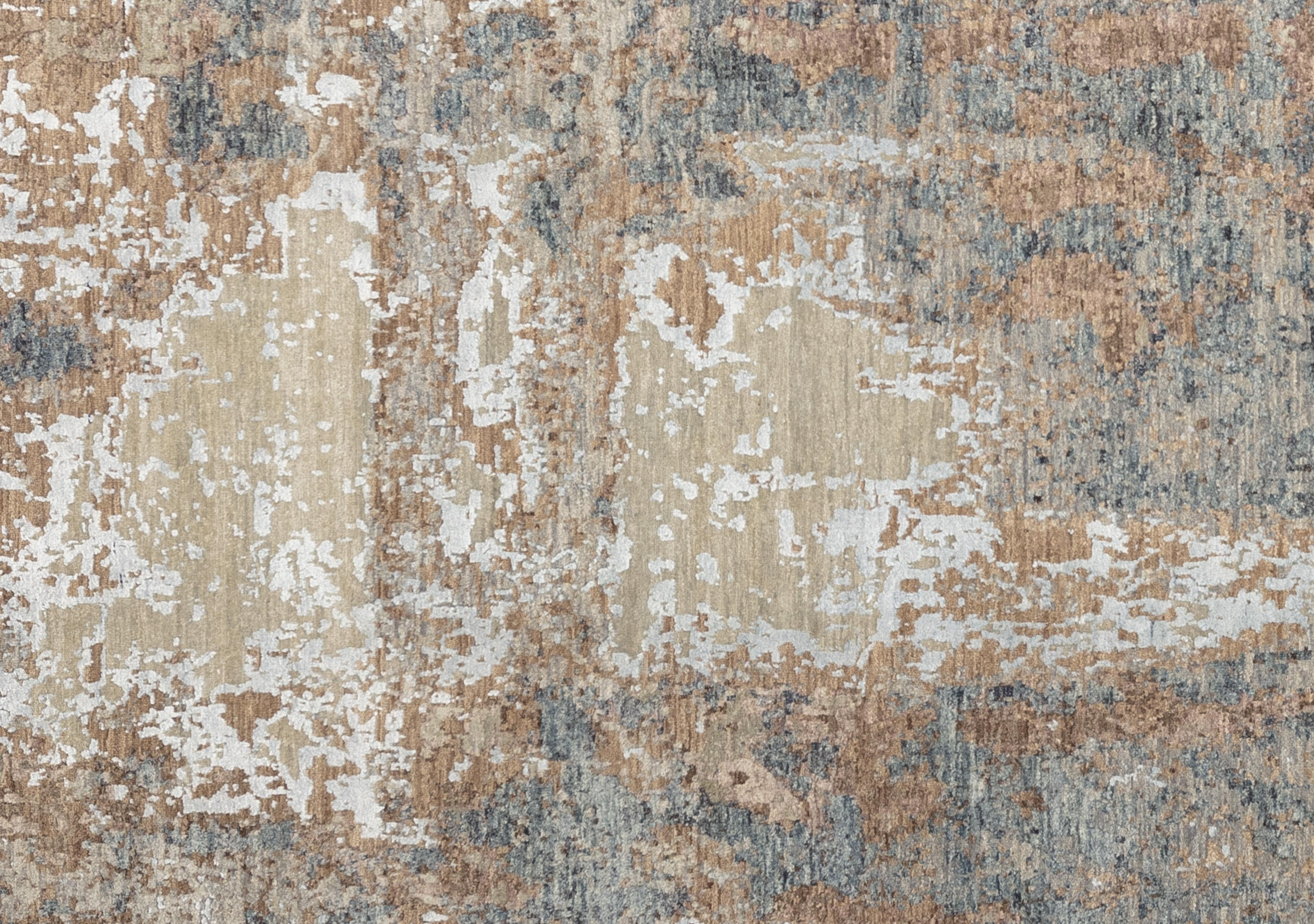 Dieser brillante und kühne zeitgenössische Teppich weist eine wahrhaft atemberaubende Palette von Erdtönen auf. Von Nackten, Schokolade und Silber,  dieses Stück wird Sie sicher begeistern. Wunderschön handgewebt in Indien aus 100% handgesponnener