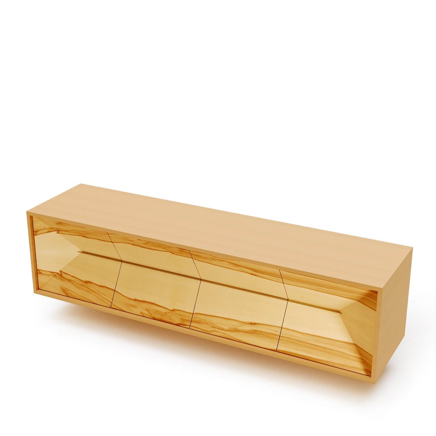 Modernes Minimalistisches Hänge-Credenza Sideboard Satinholz Gebürsteter Edelstahl im Angebot 2