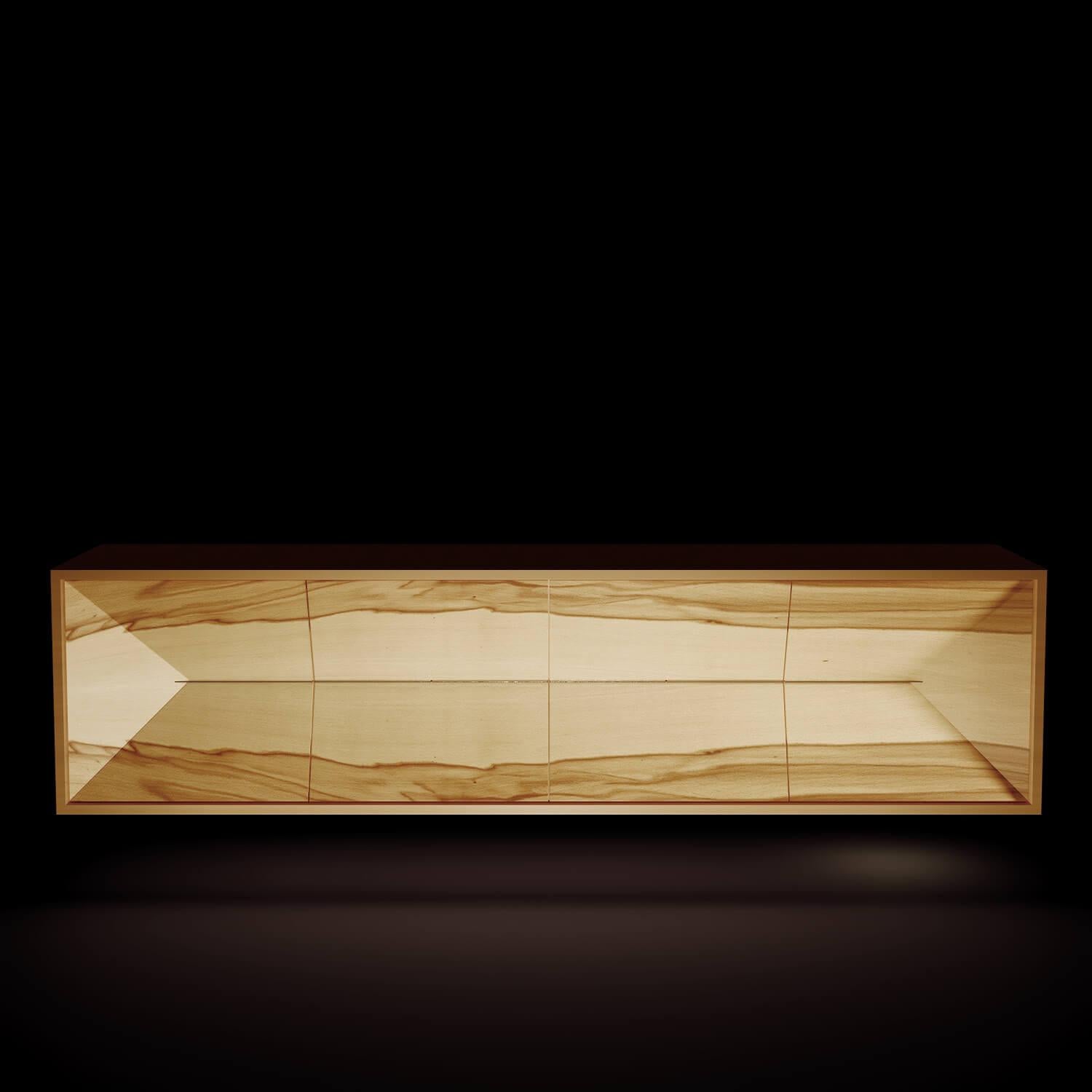 Modern Minimalist Suspended Credenza Sideboard Satinwood Brushed Stainless Steel For Sale 6