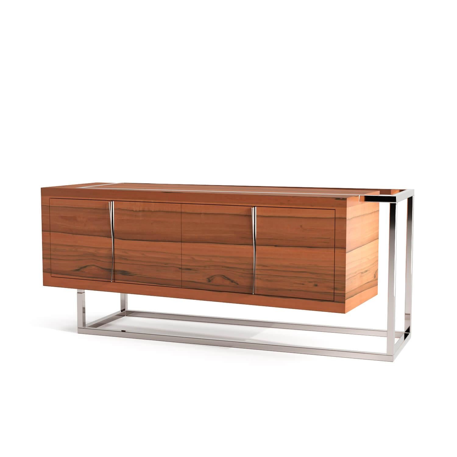 Modern Minimalist Credenza Sideboard in Ebony Macassar Wood and Brushed Brass For Sale 8