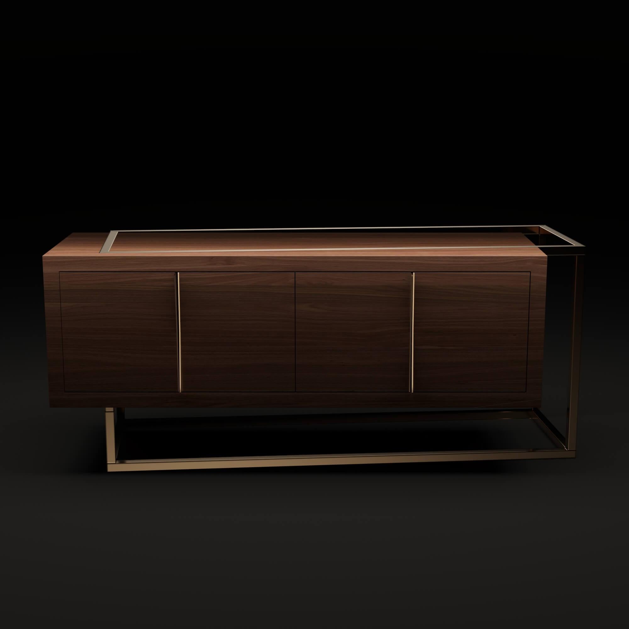 Modern Minimalist Credenza Sideboard in Ebony Macassar Wood and Brushed Brass In New Condition For Sale In Vila Nova Famalicão, PT