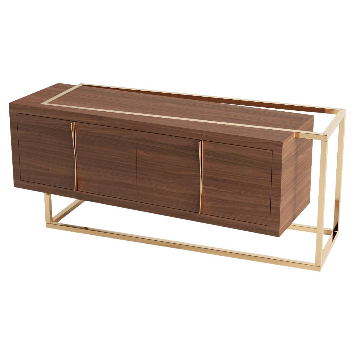 Credenza Sideboard in Walnut Wood and Brushed Brass