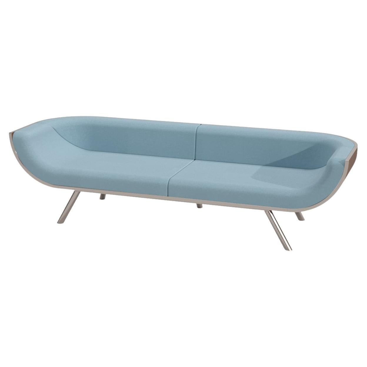 Three-Seater Sofa with Curved Back in Walnut Wood and Brushed Stainless Steel