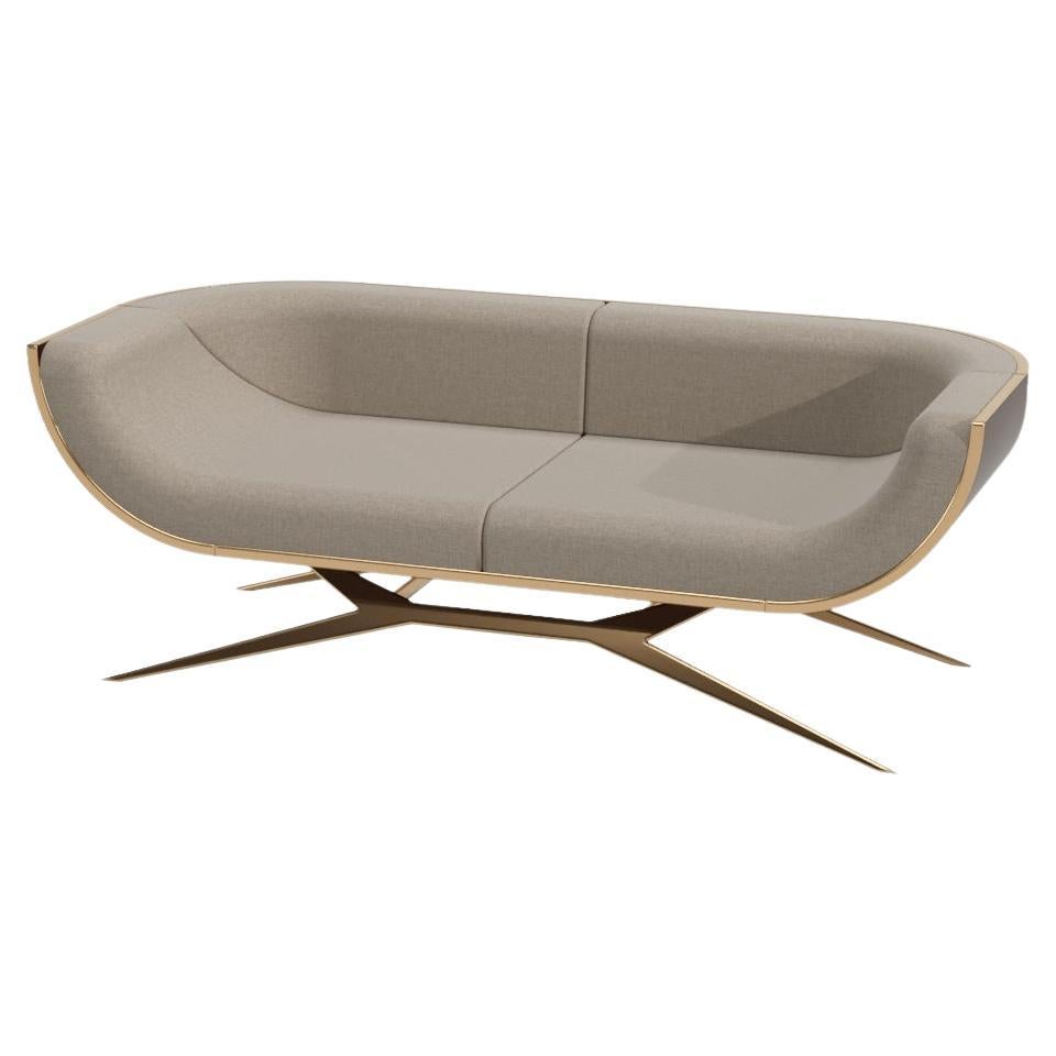 The Moderns Sofa Two-Seater Sofa Wooden Curved Back Ironwood Polished Brass Gold Finish en vente