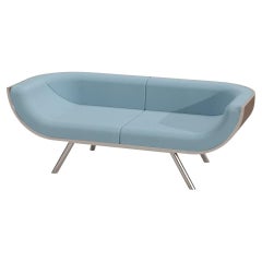 Two-Seater Sofa with Curved Back in Walnut Wood and Brushed Stainless Steel