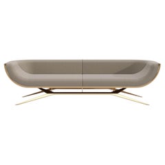 21st Century Modern Curved Back Three-Seater Sofa in Wood, Brass and Gold Finish