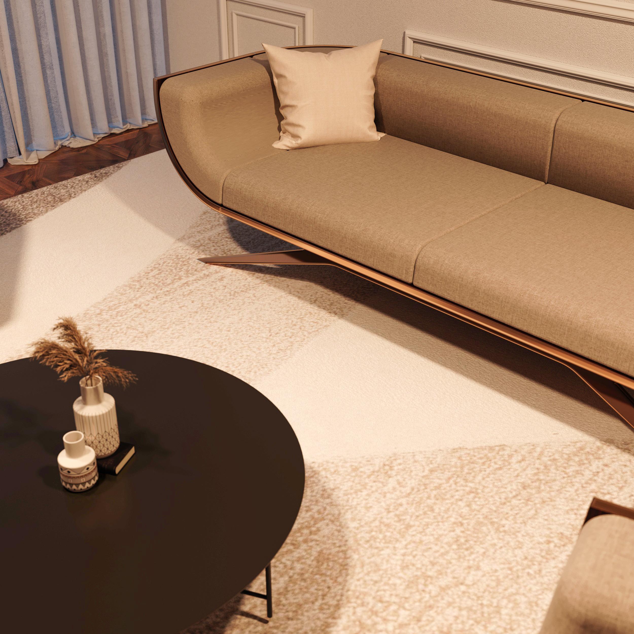 Modernes Zweisitzer-Sofa Gebogene Rückenlehne aus Holz Eisenholz Poliertes Messing Gold Finish im Angebot 6