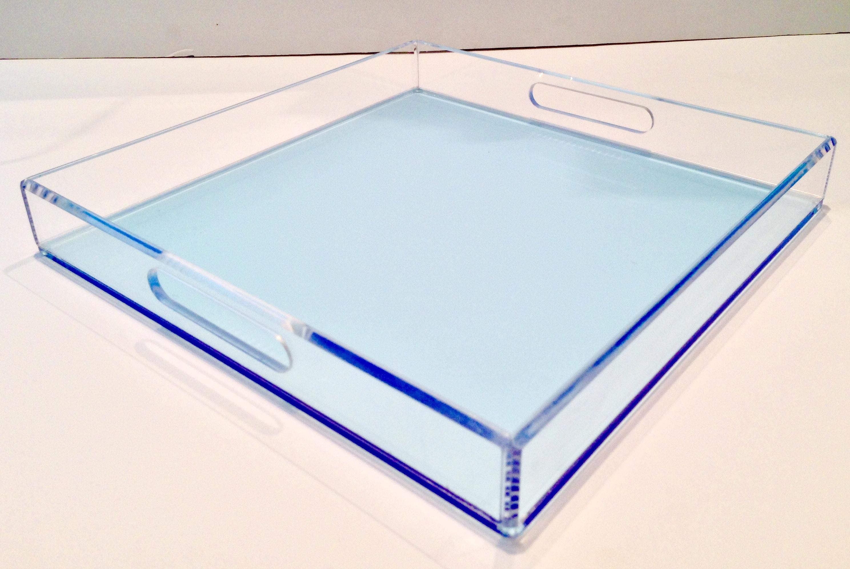 21st Century Modern Custom Made Lucite Two-Tone Cut-Out Handle Tray In Excellent Condition In West Palm Beach, FL