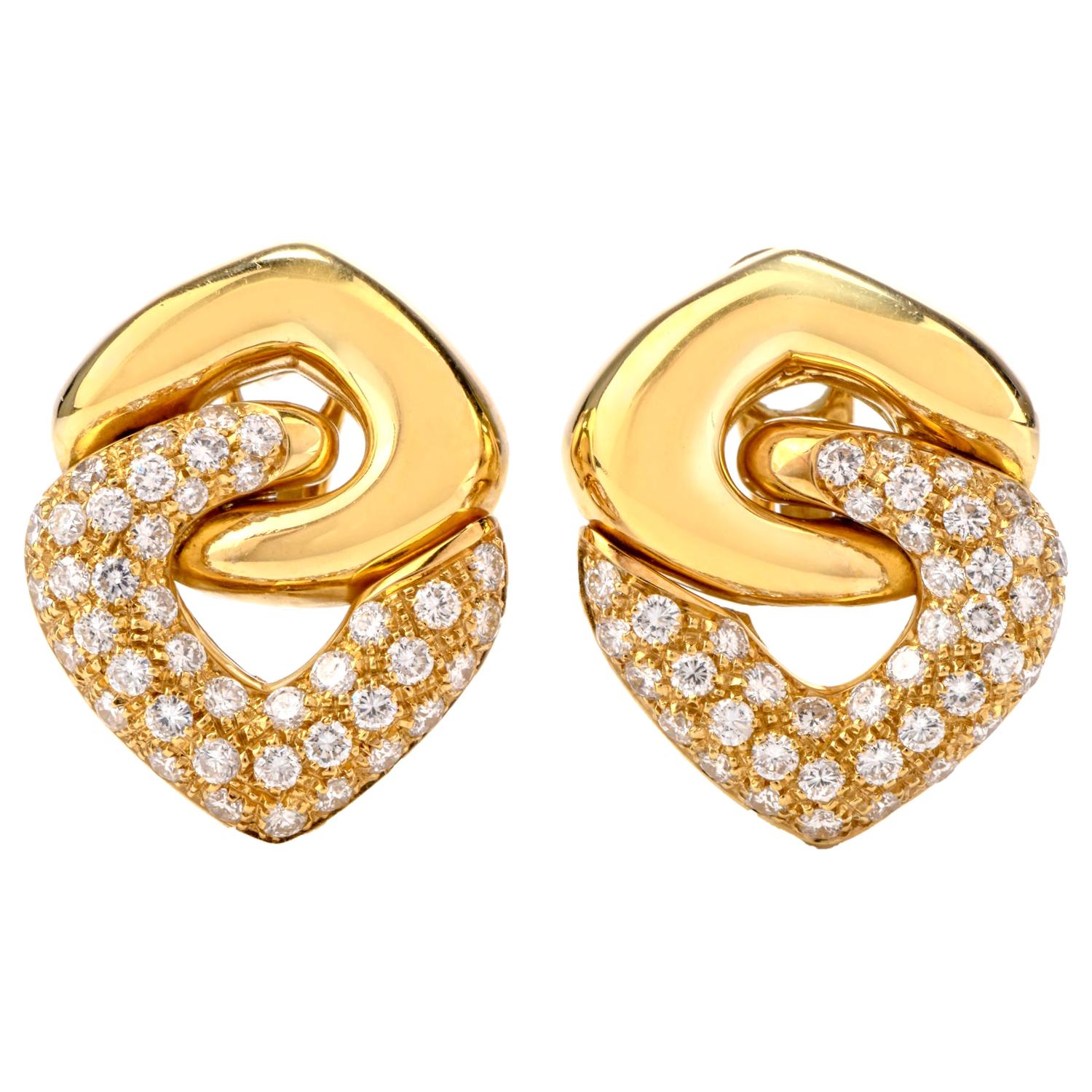 21st Century Modern Diamond 18 Karat Dangle Omega Clip Earrings