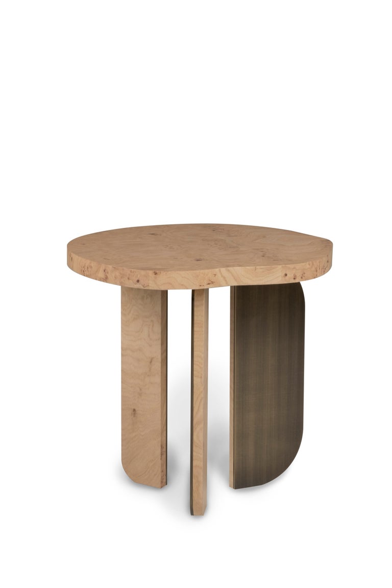 21st Century Modern Dornes Side Table Oak Root Oxidised Brass Handcrafted in Europe by Greenapple

Rendering the silhouette of a small Portuguese village, Dornes, this side table is a representation of the stunning landscapes and historical heritage