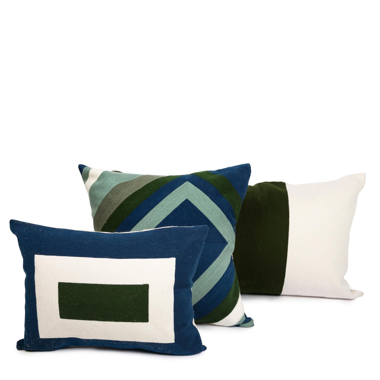 Embroidered 21st Century Modern Embroidery Pillow Cotton Sonia Blue Turquoise & Green For Sale