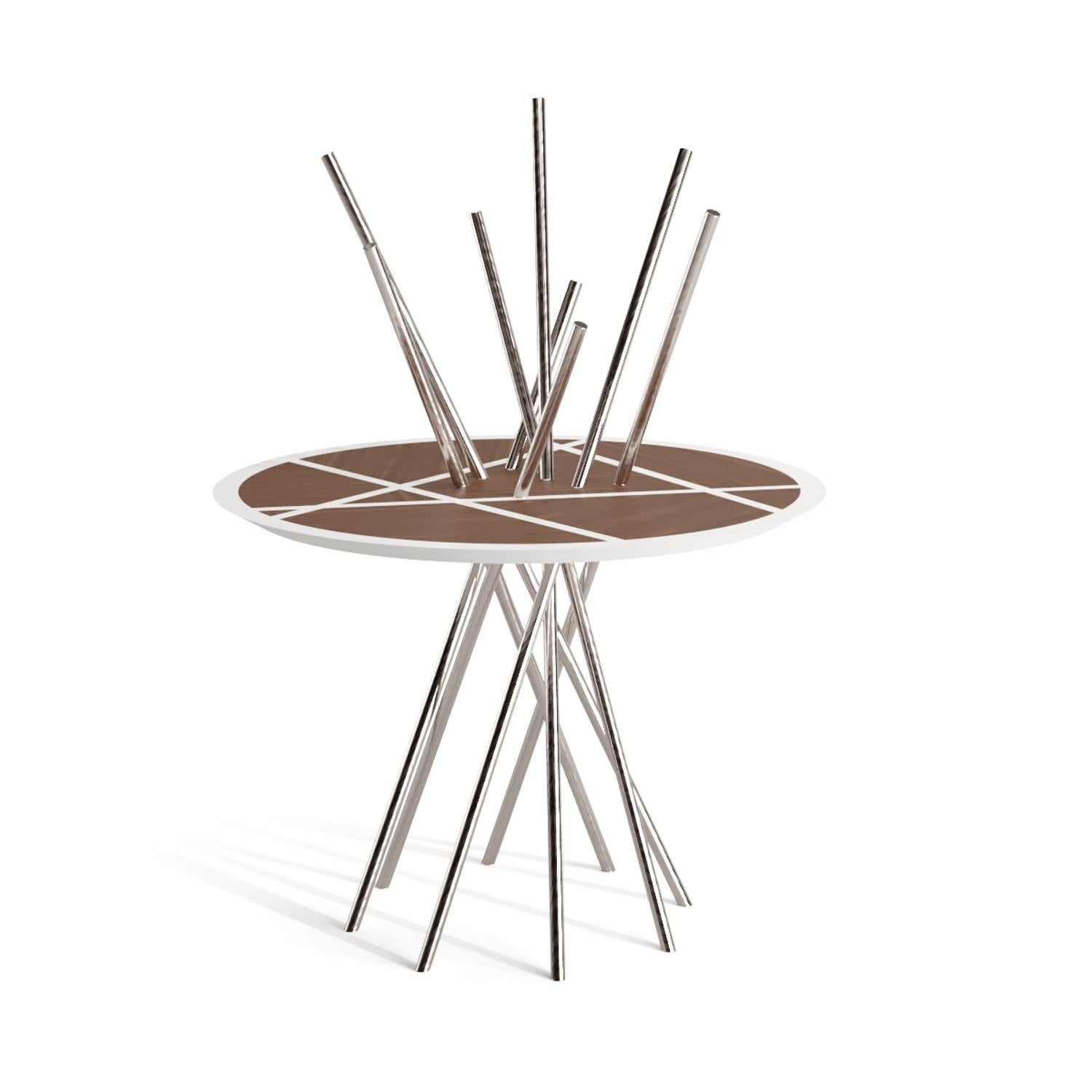 The Moderns Round Entryway Pedestal Table Black Oak Wood Black Lacquer Brushed Copper en vente 5