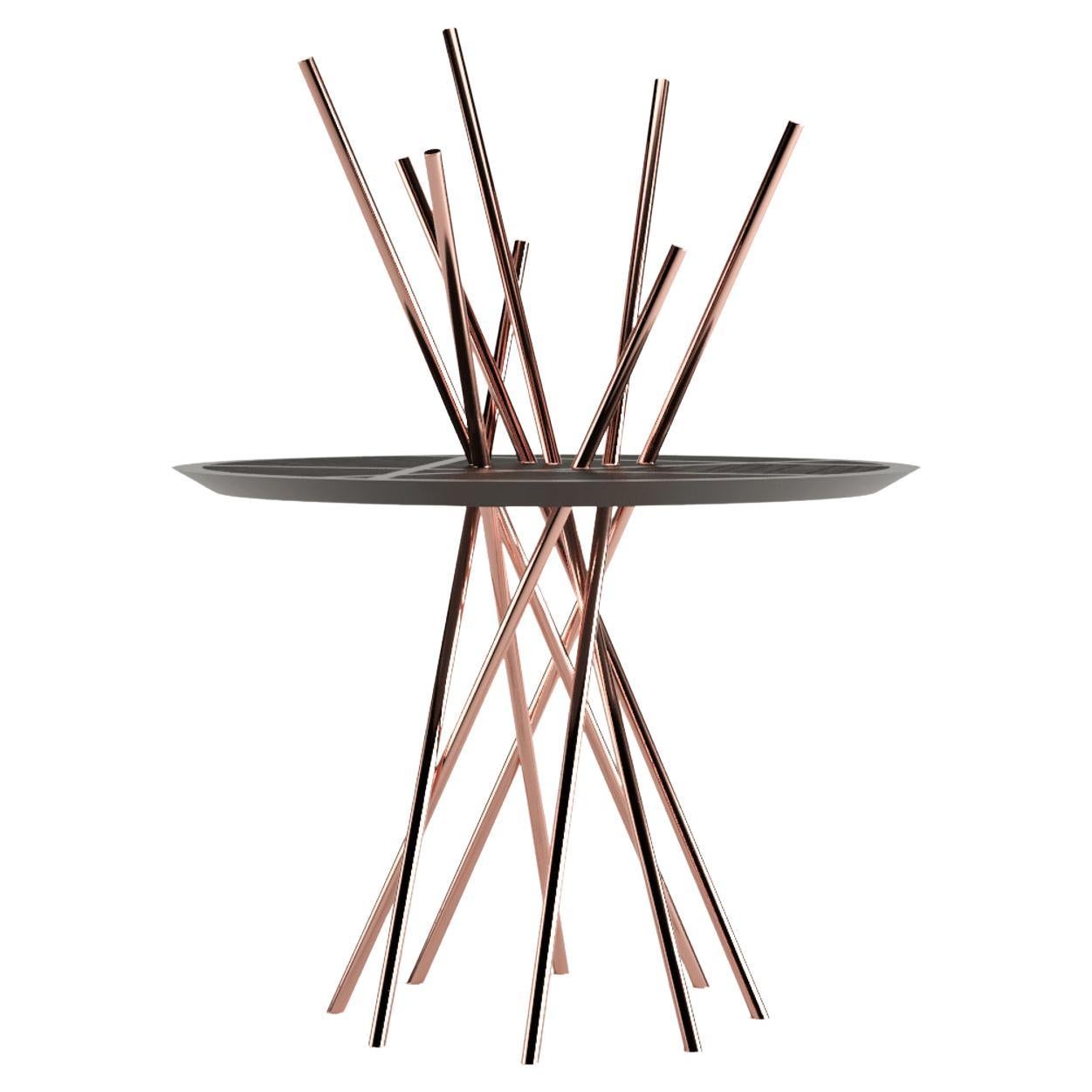 The Modernity Round Pedestal Table Ebony Macassar Wood Black Lacquer Brushed Brass en vente 1
