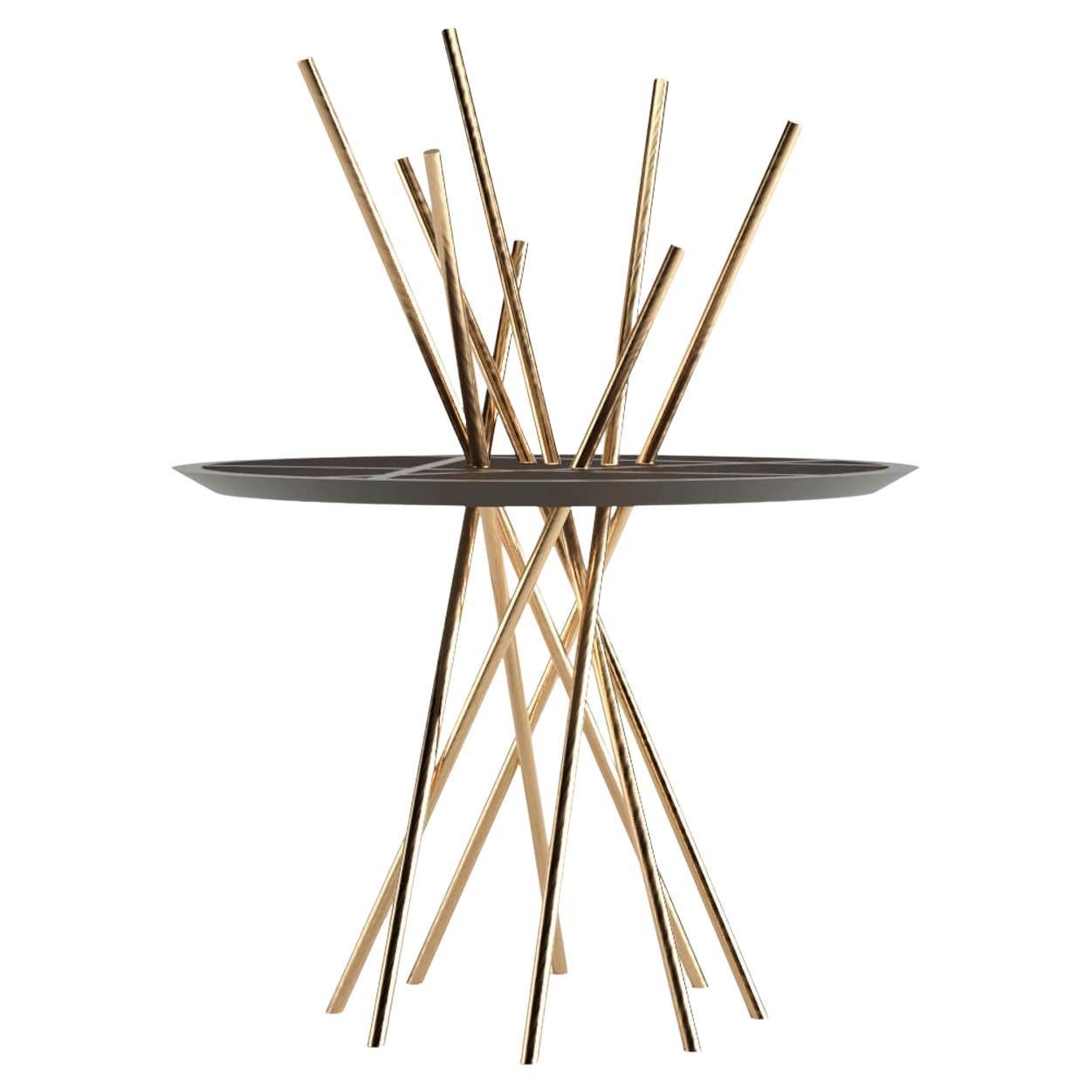 The Mikado Collection is inspired by the game “Pick a stick” we used to play in childhood. Tubes of brass, which remind us of the Mikado sticks game, are cut at precise angles and fitted with great accuracy in the furniture providing much-needed