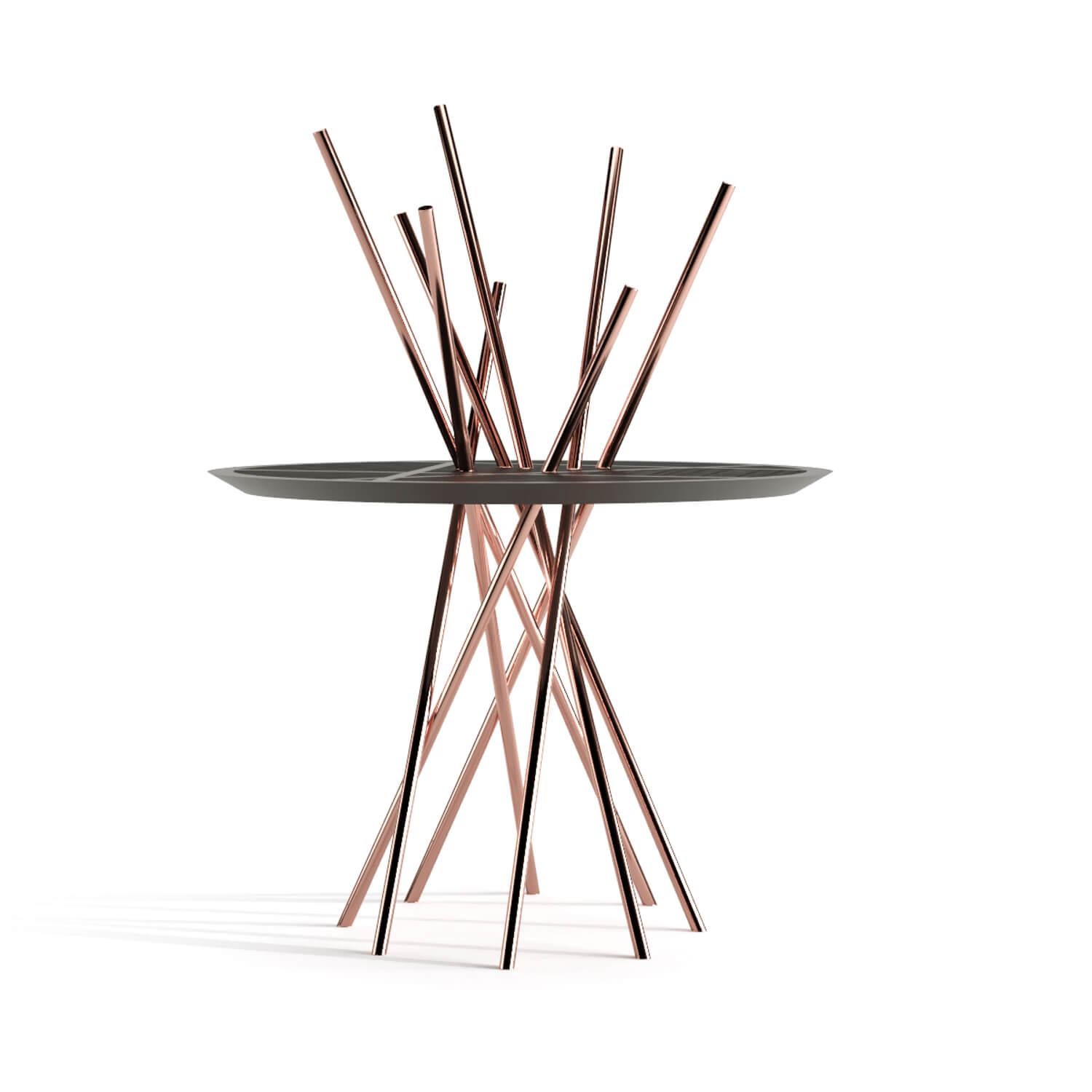 The Modernity Round Pedestal Table Walnut Wood White Lacquer Brushed Stainless Steel (en anglais) en vente 8