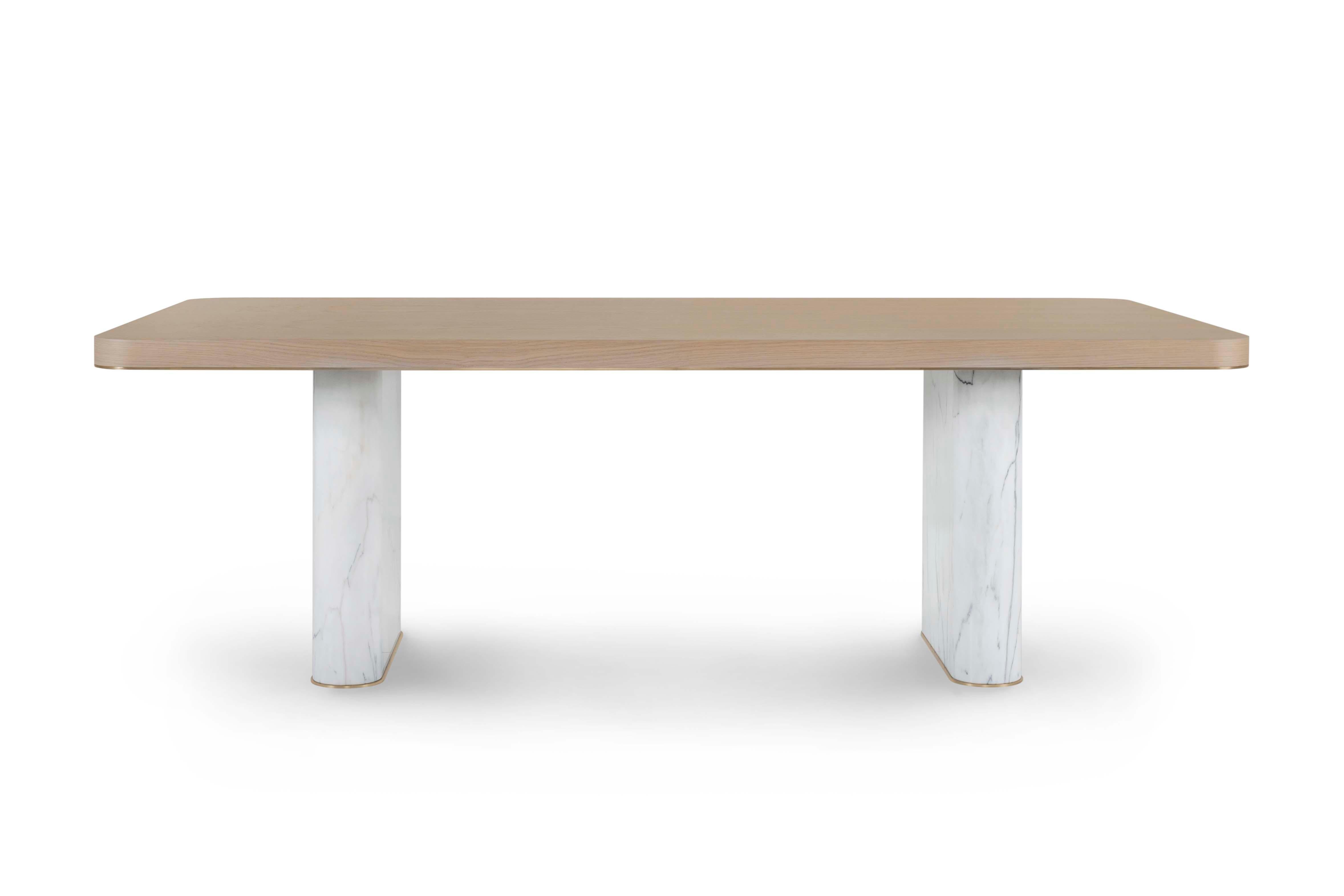 Oak Modern Fall Dining Table Calacatta Marble Handmade in Portugal by Greenapple For Sale