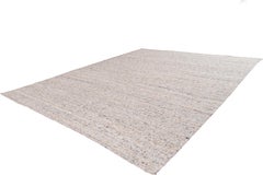 Hand-Knotted Wool Rug, Tan with Gray and Orange Accents, India, 2019