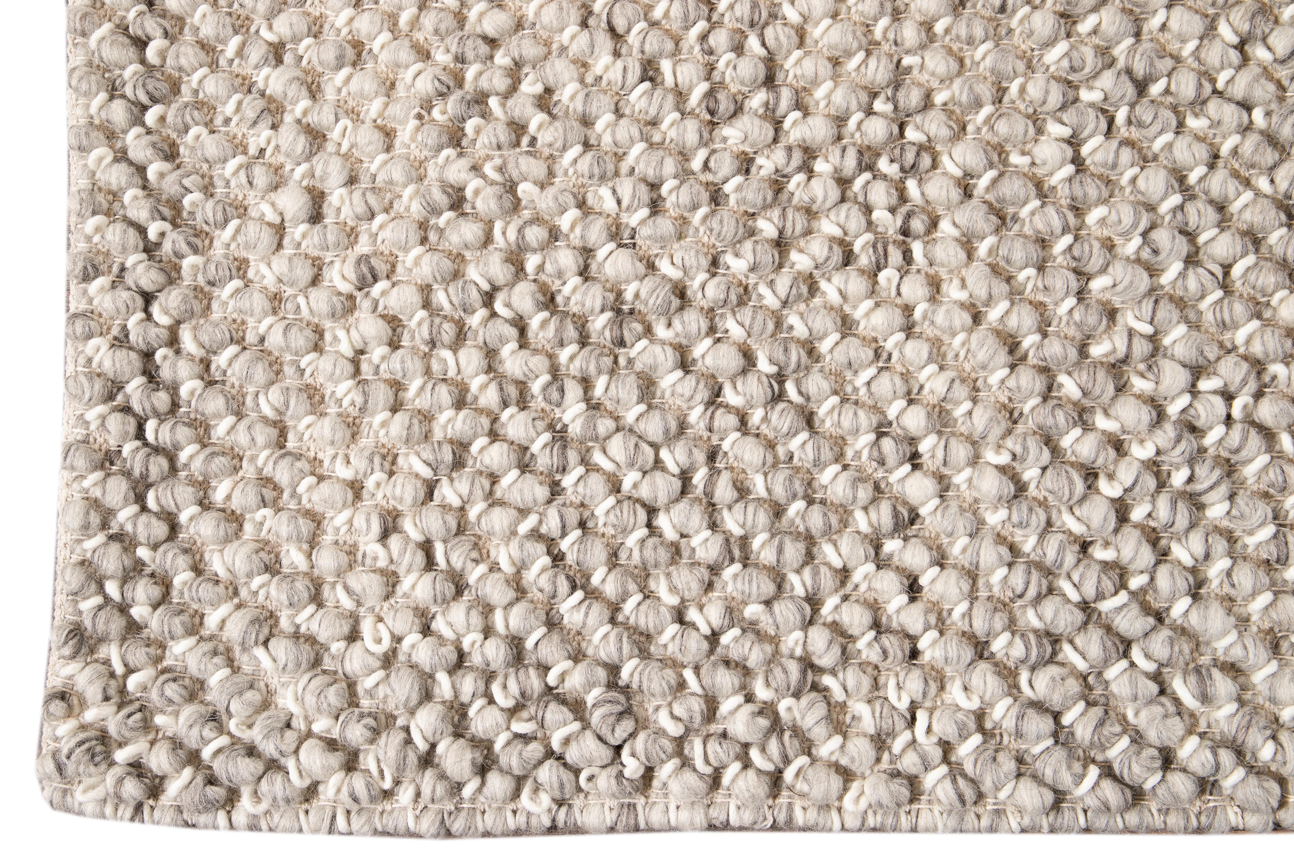 Indian 21st Century Modern Felted Texture Wool Rug For Sale